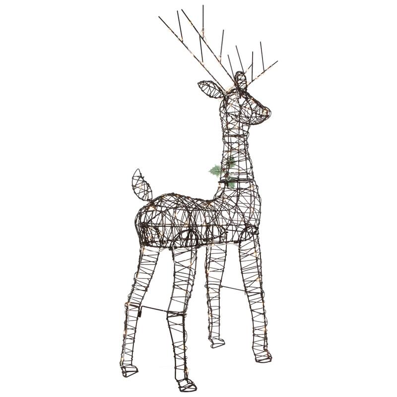 45.5" LED Lighted Rattan Deer Outdoor Christmas Decoration Bed Bath